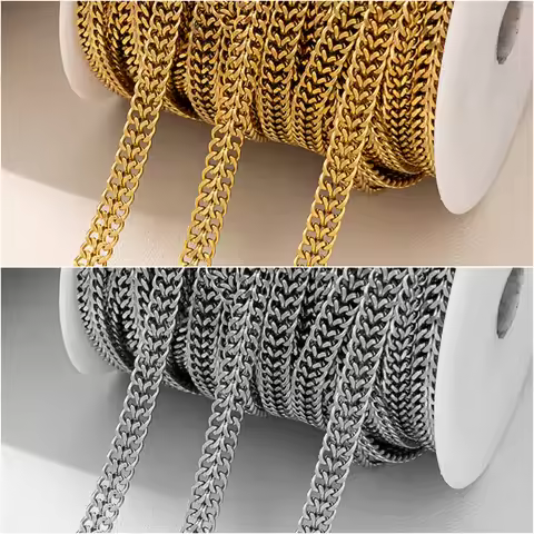 1metet 5/6.8/8mm 18K Gold PVD Plated Stainless Steel Curb Link Chains for DIY Punk Necklace Bracelet