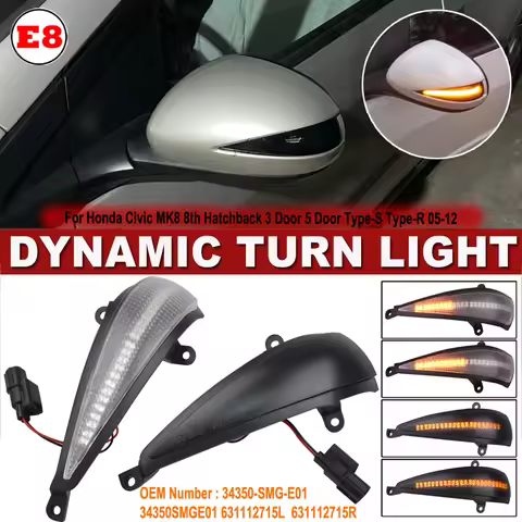 2PCS LED Dynamic Turn Signal Light for Honda Civic 8th MK8 Type-S Type-R FN 1 2 3 Mirror Indicator B