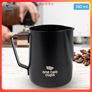 One Two Cups Glass Milk Jug Espresso Latte Art Stainless Steel 350ml - A051 - Black - 7RHXC1BK