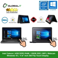 (Refurbished) HP / Dell / Lenovo / Acer / Intel Celeron / 4GB RAM / 128GB SSD / Flip 360 Degree / Windows 10 Laptop
