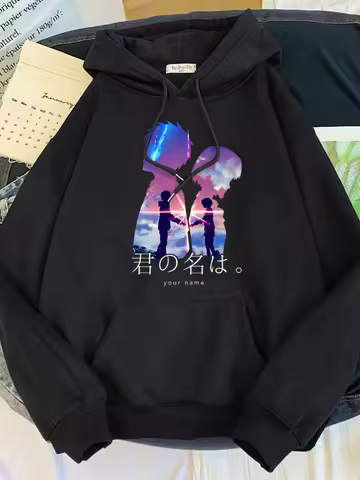 Hoodie Womens Hot Japanese Anime Movies Your Name Print Clothes Woman Oversize O-Neck Loose Sweatshi