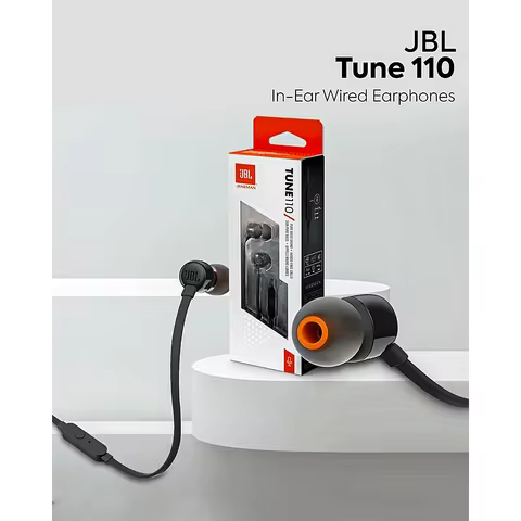 JBL TUNE110 In-Ear Headphones with Pure Bass Sound & a 3.5 mm Interface, Featuring a Built-In Microp