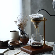 Adjustable Copper Pour Over Coffee Dripper Stand With Wood Base Filter Rack