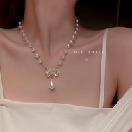Bow Pendant Pearl Necklace Young Female Young Luxury Niche Design Clavicle Chain High-End Necklace 9