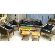 premium Kursi Jati Louis Bolong 3111 Jok Hitam Mengkilat - Sofa Jepara