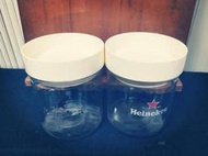 (董37)早期 海尼根玻璃密封罐/收納置物罐 隨機出貨 底直徑10 高13公分 杯蓋可當杯墊使用