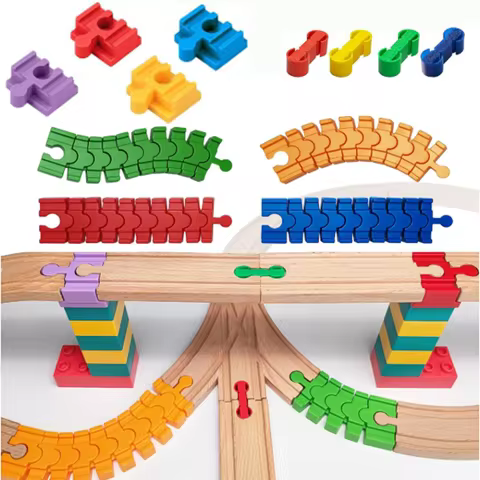 Wooden Train Track Accessories Colorful Flexible Track Train Track Connector Compatible with All Maj