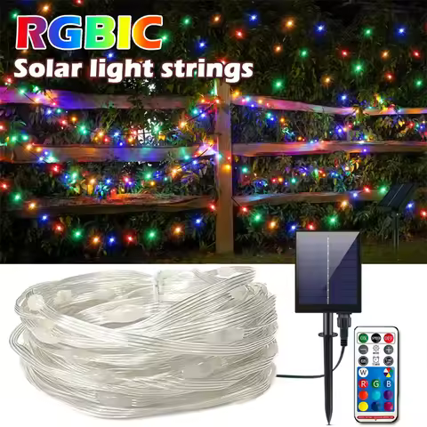 Solar RGBIC Lights String Outdoor Dreamcolor Fairy String Lights Solar Powered with Remote, Multicol