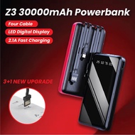 Z3 Portable 30000mAH Mirror Screen Digital Display Power Bank 2.1A PowerBank Portable Charger with 4