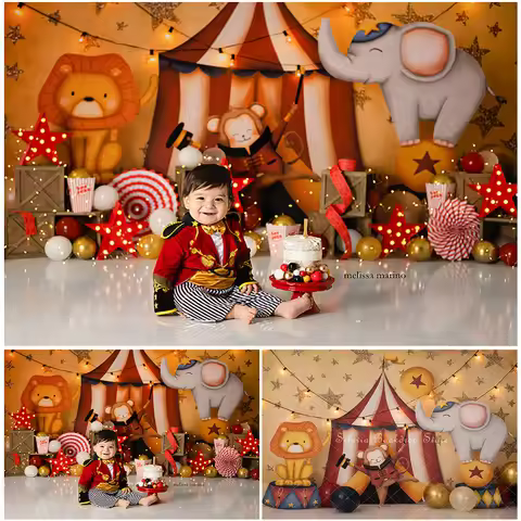 Circus Carnival Animals Photography Backdrop Children Birthday Cake Smash Photo Background Elephant 