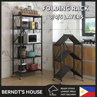 ❁♙ﺴ5/4/3 Layer Foldable Steel Metal Rack Movable Organizer Shelf With Wheels / Kitchen
