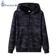 Long Sleeve Drawstring Pockets Zipper Closure Cardigan Sweatshirt Men Spring Autumn Solid Color Plus