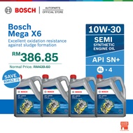 Bosch Mega X6 10W30 API SN+ Semi Synthetic Engine Oil Minyak Hitam Enjin Kereta (4L X 4 BTL)