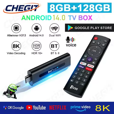Android TV Stick Set Top Box 8K Dual WiFi 6 Quad Core BT5.0 HDR+10 Google Assistant for Netflix YouT