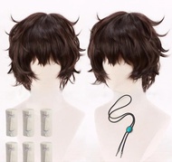อะนิเมะ Dazai Osamu วิกผมคอสเพลย์สีน้ําตาลเข้มสั้น Curly อะนิเมะ Dazai Osamu คอสเพลย์วิกผมความร้อนทน