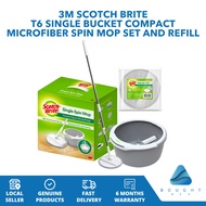 3M Scotch Brite T6 Single Bucket Spin Mop Set Compact Microfiber Mop & Refill for Efficient Cleaning