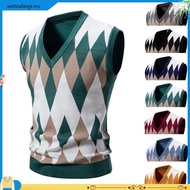 Men's Argyle Vest Sweater Wool Blend V-Neck Sleeveless Pullover Sweater