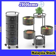 JH 6 Tingkat Rak Dapur Besi Serbaguna Storage Organizers Kitchen Cabinet Rotating Rack with Wheel 旋转置物架