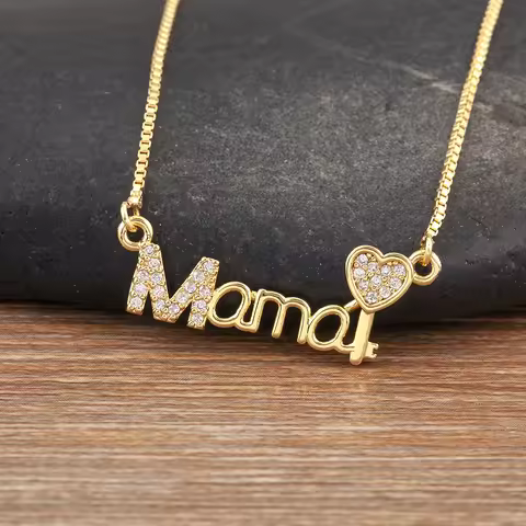 New Creative Design Heart Mama Letter Zircon Elegant Lucky Pendant Necklace For Female Lady Chain Li