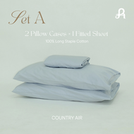 Arestale  Set A ผ้าปูที่นอน + ปลอกหมอน 2 ใบ ผ้าฝ้ายแท้ 100% Long-staple cotton Single-ply yarn ขนาด 