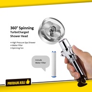 360 Spinning Head Shower Turbo Charged Shower Head Shower Fan &amp; Water Filter
