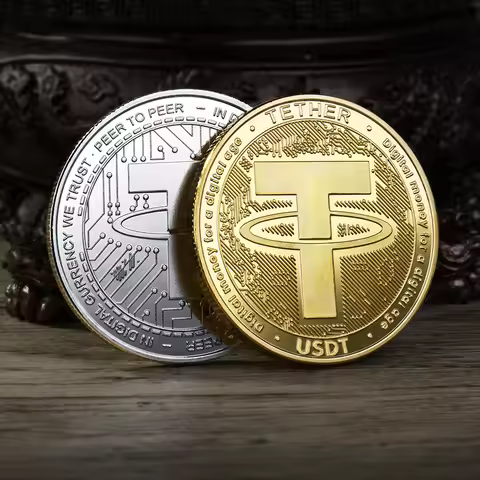 Creative USDT Coin TetherUS Coin Gold, Silver Plated HNT Coin with Plastic Case Physical Metal Crypt