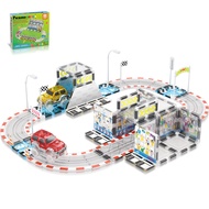 PicassoTiles 64 Pc Magnetic Racetrack Stadium Construction with trucks and accessories