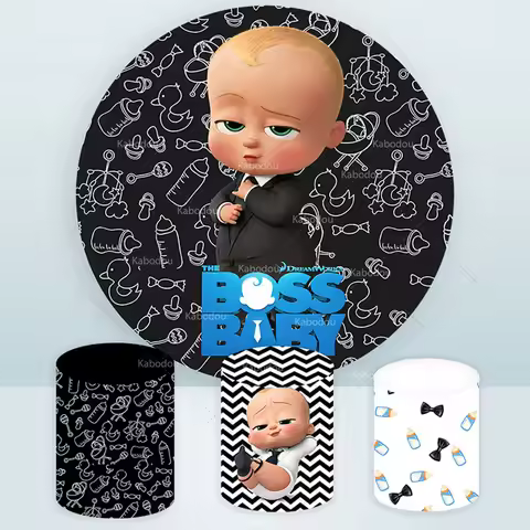 Boss Baby Party Backdrops Round Covers Kids Boy 1st Birthday Baby Shower Background Circular Black B