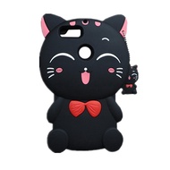 Phone Case For OPPO F9 F9 Pro F11 Lucky Cat Fortune Cat Black & White Kitty With Bow Silicone Rubber