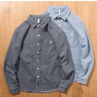 Shirt Men Vertical Stripes Ami Khaki American Denim Shirt Dark Blue Light Blue Men's Thin Jacket