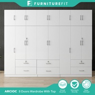 FurnitureFit ARCIOC 10X8FT 8 DOOR WARDROBE WITH TOP SHELF / DRAWERS / ALMARI BAJU