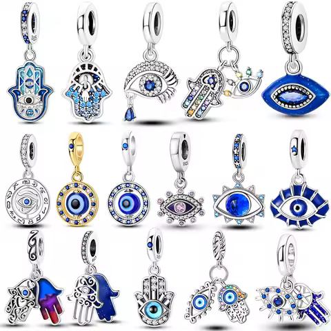 925 Sterling Silver Bead Devil's Eye Beads Hand of Fatima Pendant Mulet Charms Bracelet Dangle for W