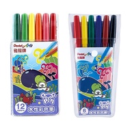 [King PLAZA] Pentel Water-Based Fine Character Color Pen 6 Colors 12 Set Zentangle Brush Graffiti S3