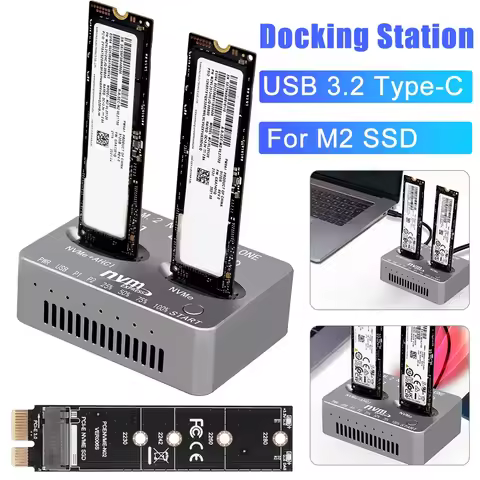 Dual-Bay Docking Station NVME SSD Clone USB3.2 Type C State Drive Reader M.2 M.3 NVME PCI-E External