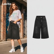 Lovito Women's Casual Plain Pocket Button Denim Shorts L132ED359