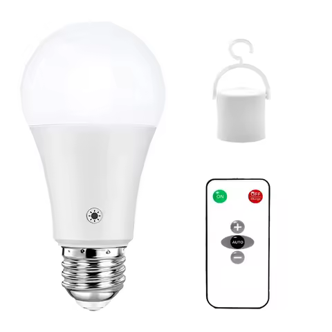 15W Rechargeable Light Bulb with Remote Control Dimmable Battery Powered Light Bulbs, A19 Emergency 