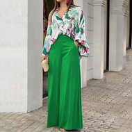 Elegant Printed Shirt Casual Wide Leg Pants Fashionable Autumn Set for Women Independent Station EBa