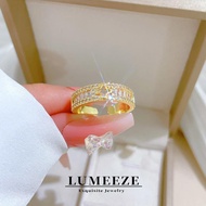 LUMEEZE Stainless Steel Four Leaf Clover Ring for Women, Adjustable Open Band Full Cubic Zirconia Pa