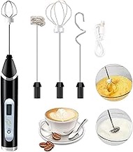 Milk Frother Handheld USB Rechargeable LCD Electric Milk Frother Adjustable 3 Speeds Hand Milk Foam Maker Mini Blender Drink Mixer for Bulletproof Coffee, Hot Chocolate, Matcha, Frappe, Egg Whisks