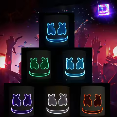 Halloween LED Light Up Mask Full Head Neon Marshmallow Helmet Festival Cosplay Rave Party Headgear L