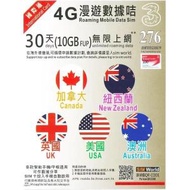 【30日 10GB FUP】加拿大、紐西蘭、英國、美國、澳洲 4G/3G 無限上網卡漫遊數據卡電話卡Sim咭