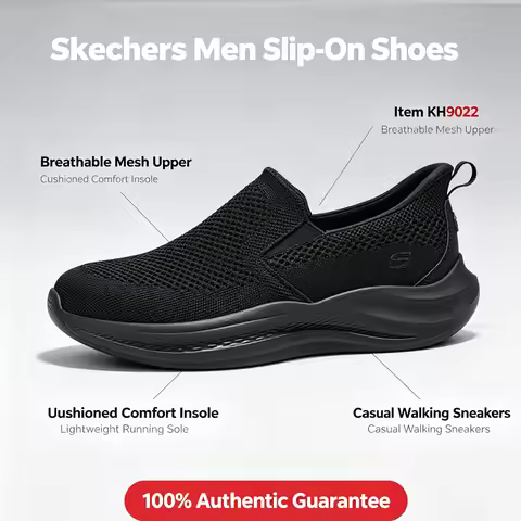 Skechers Men Slip-On Walking Shoes 211085-BBK All Black Breathable Mesh Cushion Slip Ins Casual Comf