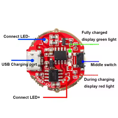 26mm 25mm 3.5mm DC / Micro/ Type C USB Direct Charge Circuit Driver Board Middle Switch for T6 U2 L2