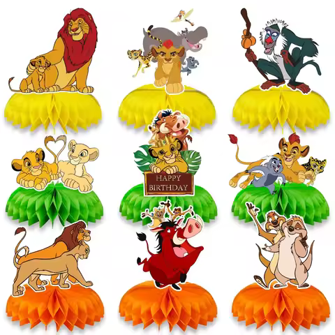 9pcs Lion King Honeycomb Ornaments Jungle Lion Double Sided Table Decor Honeycomb Centerpieces for K