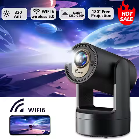 KaiAqua Projector Android 9 4K 1280*720P HY7 Dual Wifi 260ANSI 180°flexible BT5.2 Cinema Outdoor Por