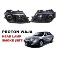 PROTON WAJA 2000 MMC CAMPRO HEAD LAMP FULL BLACK SMOKE GLASS SET LAMPU HITAM KACA Proton Waja Head Lamp Lampu Smoke 2pcs