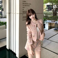 Bigking Pink Tweed Outerwear Set Womens Autumn High-End Feelings Short Pants Suit Straight Type Poly