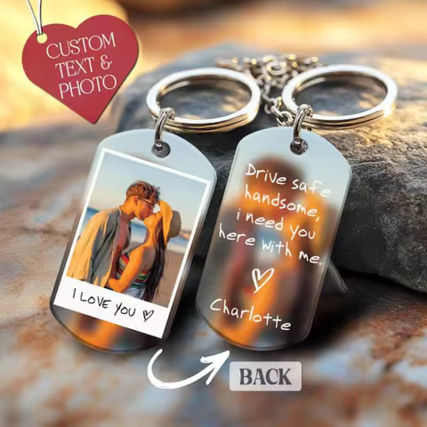 Custom Picture Doubled Sided Picture Keychain For Boyfriend Personalized Text Stainless Steel Keycha