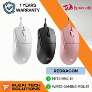 Flexi Tech Redragon M724 K1NG 1K 12400DPI Wired Gaming Mouse Ergonomic 1Khz - Black / White / Pink