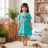 Cute children's house dress EMO rabbit/ simple and comfortable for everyday wear/ house dress 2-11 y